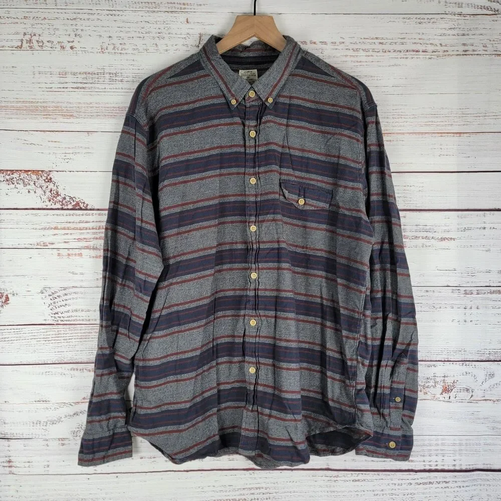 J.CREW Work Shirt Mens Size XL Gray Striped Long Sleeve Button Up Cotton Casual